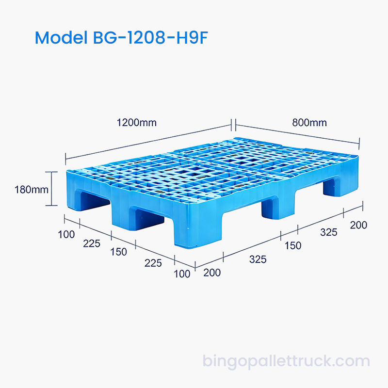 Pallet nhựa HDPE 9 chân hạng nặng 1200x800mm dành cho hậu cần