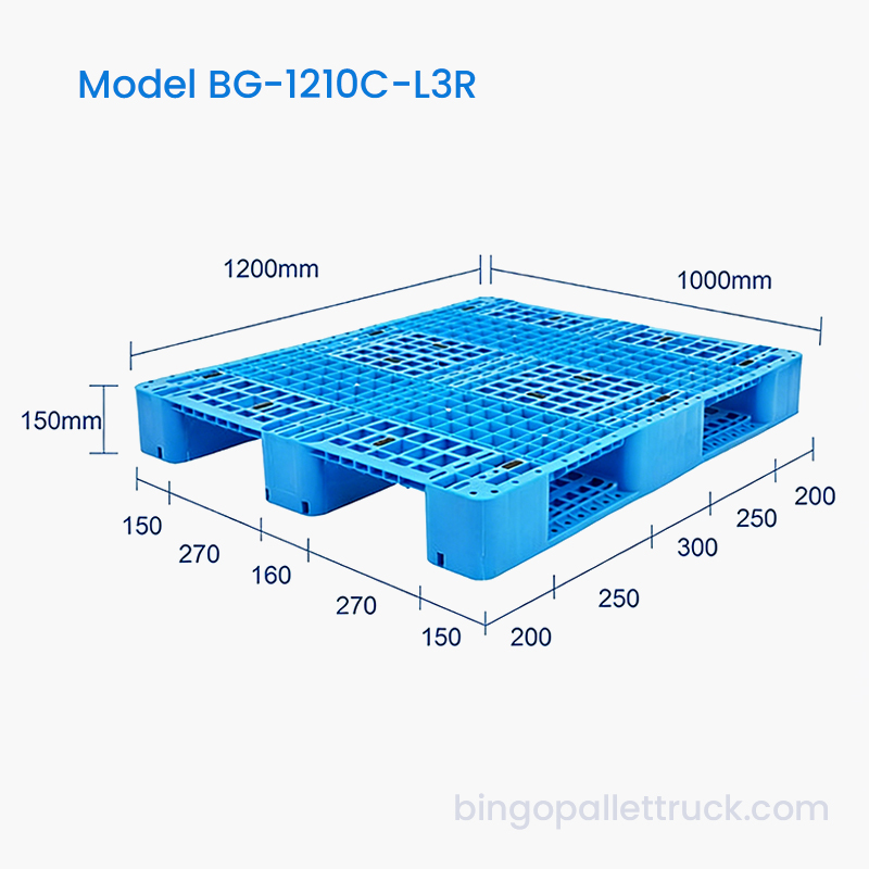 Pallet nhựa 1200x1000mm có thanh chạy gia cố cho tải nặng nhẹ