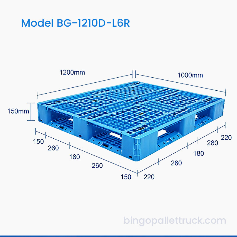 Pallet nhựa hạng nhẹ sáu người chạy 1200x1000mm cho kho