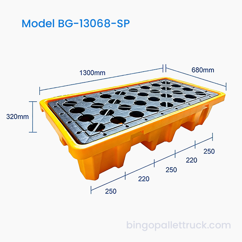 Pallet chống tràn 1300×680mm cho kho chứa hóa chất công nghiệp